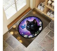 MLSOWM Zerbino Ingresso Casa da Esterno, 60x90 cm Tappetino Gatto Nero E Farfalla Antiscivolo e Lavabile Zerbino d'Ingresso Vetrate Ultra Assorbente Tappeto per Cane, Porta e Corridoio - Viola