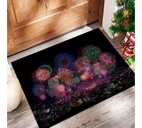 MLSOWM Zerbino Ingresso Casa da Esterno 90x150 cm Tappetino Fuochi D'Artificio Capodanno Antiscivolo Zerbino d'Ingresso Cielo Notturno Città Europea Assorbente Tappeto per Porta e Corridoio - Nero
