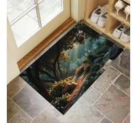 MLSOWM Zerbino Ingresso Casa Fiori Selvatici E Ruscello Antiscivolo e Assorbente, 90x150 cm Tappeto Entrata Interno Giardino Dei Sogni Tappetino Pelo Corto per Cucina, Porta e Corridoio, Verde Scuro
