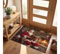 MLSOWM Zerbino Ingresso Casa Natalizio Vintage, 40x60 cm | Zerbino di benvenuto con Babbo Natale Che Legge, Tappeto, Antiscivolo, Assorbente, Tappetino Decorativo per Interni ed Esterni, Bordeaux