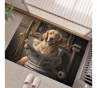 MLSOWM Zerbino Ingresso Golden Retriever Che Legge Giornale Sul Water Assorbente Tappeto Interno Iperrealistico Lavabile Tappeto Ultrasottile per Cucina, Bagno, Corridoio, 60x120 cm, Marrone Chiaro