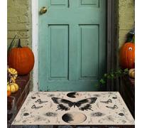 MLSOWM Zerbino Ingresso Interno Museo Retro, 90x150 cm | Tappeto Antiscivolo Grappolo Di Fiori Con Farfalle, Sole E Luna, Lavabile in Lavatrice, Resistente per Cucina, Cane, Porta e Corridoio, Bianco
