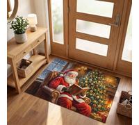 MLSOWM Zerbino Ingresso Interno Natalizio Vintage Antiscivolo, 60x120 cm, | Tappeto Entrata Interno Babbo Natale Che Legge Albero Natale, Zerbini di Benvenuto, Resistente Sporco e Facile da Pulire