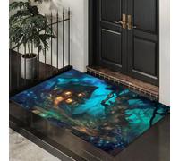 MLSOWM Zerbino Ingresso Interno Regno Segreto Fiabe Oscure, 60x90 cm | Tappeto Antiscivolo Cabina Luminosa Foresta, Lavabile in Lavatrice, Resistente per Cucina, Cane, Porta e Corridoio, Blu-Verde