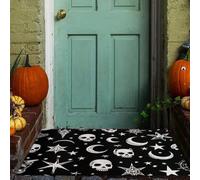 MLSOWM Zerbino Ingresso Interno Stile Gotico Oscuro, 50x80 cm | Tappeto Antiscivolo Teschio, Stella E Luna, Lavabile in Lavatrice, Resistente per Cucina, Cane, Porta e Corridoio, In Bianco E Nero