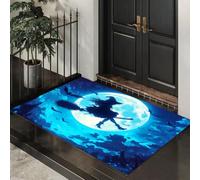 MLSOWM Zerbino Ingresso Interno Tema Magico Misterioso, 80x120 cm | Tappeto Antiscivolo Streghe E Pipistrelli, Lavabile in Lavatrice, Resistente per Cucina, Cane, Porta e Corridoio, Blu