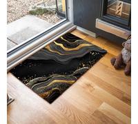 MLSOWM Zerbino Ingresso Linea Artistica In Lamina D'Oro Zerbino Ingresso Interno Marmo Astratto Antiscivolo Assorbente Tappeto per Ingresso, Esterno, Cucina, Camera da Letto, 60 x 90 cm, Nero
