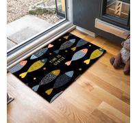 MLSOWM Zerbino Ingresso Stile Cartone Animato Zerbino Ingresso Interno Pesce Vettoriale Carino Antiscivolo Assorbente Tappeto per Ingresso, Esterno, Cucina, Camera da Letto, 40 x 60 cm, Nero