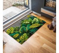 MLSOWM Zerbino Ingresso Strisce Retrò Zerbino Ingresso Interno Giungla Tropicale Antiscivolo Assorbente Tappeto per Ingresso, Esterno, Cucina, Camera da Letto, 80 x 120 cm, Verde Scuro