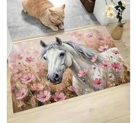 MLSOWM Zerbino Interno Casa 50x80 cm, Tappeto Sottile Fiore Mare Bianco Cavallo Antiscivolo Zerbino Profilo Basso Stile Realistico Tappetino Lavabile per corridoio, terrazza, ingresso, Rosa
