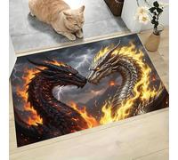 MLSOWM Zerbino Interno Casa 60x120 cm, Tappeto Sottile Due Draghi Uno Fronte All'Altro Antiscivolo Zerbino Profilo Basso Animali Fantastici Tappetino per corridoio, terrazza, ingresso, Grigio Chiaro