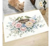 MLSOWM Zerbino Interno Casa 60x120 cm, Tappeto Sottile Nido D'Uccello Retrò Antiscivolo Zerbino Profilo Basso Stile Acquerello Tappetino Lavabile per corridoio, terrazza, ingresso, Blu-Verde