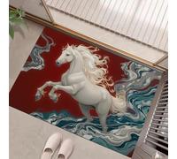 MLSOWM Zerbino Interno Casa 60x90 cm, Tappeto Sottile Cavalli Al Galoppo Antiscivolo Zerbino Profilo Basso Classico E Elegante Tappetino Lavabile per corridoio, terrazza, ingresso, Rosso Scuro