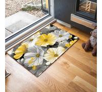 MLSOWM Zerbino Margherite E Cosmo Trappola Sporco, Tappetino Fiori Eleganti Antiscivolo Lavabile in Lavatrice, Zerbino d'Ingresso Assorbenti per Ingresso, Porta e Corridoio, 60 x 90 cm, Giallo