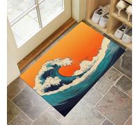 MLSOWM Zerbino Onde Disegnate A Mano Trappola Sporco, Tappetino Retro Sea Antiscivolo Lavabile in Lavatrice, Zerbino d'Ingresso Assorbenti per Ingresso, Porta e Corridoio, 80 x 120 cm, Arancia
