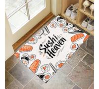 MLSOWM Zerbino per Ingresso 40x60 cm Tappeto Lavabile a Pelo Corto Sushi E Bacchette Tappetino Antiscivolo Amanti Del Sushi Zerbini di Benvenuto per Ingresso, Cucina, Bagno, Camera da Letto - Bianco