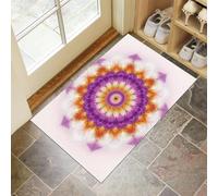 MLSOWM Zerbino per Ingresso 60x90 cm Tappeto Lavabile a Pelo Corto Mandala Circolare Tappetino Antiscivolo Fiori Di Fantasia Zerbini di Benvenuto per Ingresso, Cucina, Bagno, Camera da Letto - Viola