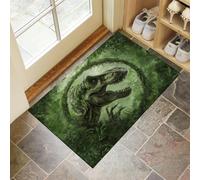 MLSOWM Zerbino per Ingresso 80x120 cm Tappeto Lavabile a Pelo Corto Tirannosauro Rex Tappetino Antiscivolo Animali selvatici Zerbini di Benvenuto per Ingresso, Cucina, Bagno - Verde Smeraldo