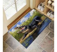 MLSOWM Zerbino per Ingresso 90x150 cm Tappeto Lavabile a Pelo Corto Coccodrillo Tappetino Antiscivolo Animali Selvatici Zerbini di Benvenuto per Ingresso, Cucina, Bagno, Camera da Letto - Verde