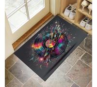 MLSOWM Zerbino per Ingresso 90x150 cm Tappeto Lavabile a Pelo Corto Dischi In Vinile Tappetino Antiscivolo Frammenti Di Vetro Zerbini di Benvenuto per Ingresso, Cucina, Bagno - Grigio Scuro