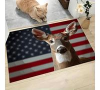 MLSOWM Zerbino per Ingresso Cervo Dalla Coda Bianca, 40x60 cm Tappetino Antiscivolo Bandiera Americana, Zerbini di Benvenuto Tappeto Anti-sporco per Interni ed Esterno Camera da Letto Bagno, Marrone
