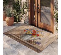 MLSOWM Zerbino per interni Giardino Campagna Tappeto Antiscivolo, 80x120 cm | Zerbino di benvenuto Annaffiatoio Papavero Fiordaliso Assorbente e Lavabile per porta d'ingresso, corridoio e balcone