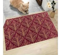 MLSOWM Zerbino Trappola Sporco Arte Decorativa In Oro Tappetino Foglie Lineari Antiscivolo Zerbino d'Ingresso Morbide Assorbenti per Cane, Ingresso, Porta e Corridoio, 90x150 cm, Rosso Borgogna