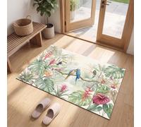 MLSOWM Zerbino Ultra Sottile Giungla Tropicale Ad Acquerello per Interni, 50x80 cm | Tappetino d'Ingresso Pappagallo Palma Tappeto a Pelo Corto, Assorbenti, Antiscivolo, Lavabile per Porta, Corridoio