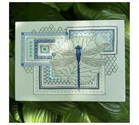 Mlthcig Dragonfly Geometric Cross Stitch Kit, DIY Needlepoint Starter Kit for Beginners, Needlepoint Stamped Embroidery Kits with Beads & Yarn Threads, Modern Insect Stamped Embroiderys Kits