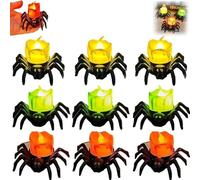 Mlthcig Halloween LED Pumpkin Lamp with Creepy Spider - Flameless Flickering Candle Light for Home Decor, Plastic Spooky Spider Pumpkin Night Light, Tea Candles Battery Operated Indoor Table(9PCS-A)