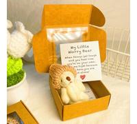 Mlthcig Little Bear in Box, My Little Worry Bear in a Box, Pocket Bears Hug, Handmade Mini Plush Teddy Bears with Hat, Send a Friend Stuffed Animals Sympathy Gift with Inspirational Card(Bianca)