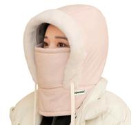 Mlthcig Plush-Lined Thickened Thermal Hat with Face Mask for Men And Women Windproof Fleece Balaclava Winter Ski Cold Warm Scarf(Pink)