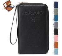 Mlthcig Rowgins RFID Passport Holder for Travel, Multi-Functional RFID Passport Wallet Women Men Anti Theft leather pouch Waterproof purse with Safe Zipper for Credit Cards, Tickets(Nero)