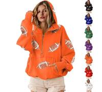 Mlthcig Womens Game Day Sweatshirts Football Sequin Hoodies with Pocket Women Hooded Zipper Sequins Tops Sparkly Hoodie Glitter(Orange-Red,M)