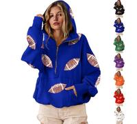 Mlthcig Womens Game Day Sweatshirts Football Sequin Hoodies with Pocket Women Hooded Zipper Sequins Tops Sparkly Hoodie Glitter(Blue,M)