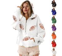 Mlthcig Womens Game Day Sweatshirts Football Sequin Hoodies with Pocket Women Hooded Zipper Sequins Tops Sparkly Hoodie Glitter(Bianca,M)