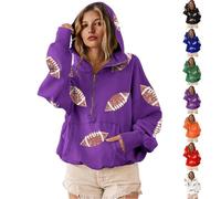 Mlthcig Womens Game Day Sweatshirts Football Sequin Hoodies with Pocket Women Hooded Zipper Sequins Tops Sparkly Hoodie Glitter(Purple,Small)