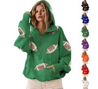 Mlthcig Womens Game Day Sweatshirts Football Sequin Hoodies with Pocket Women Hooded Zipper Sequins Tops Sparkly Hoodie Glitter(Verde,Small)