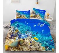 MLUNKQAIL Copripiumino Matrimoniale 200x250 Pesce Set Copripiumino Matrimoniale Pesce Dell'Oceano Chic reversibile Copripiumini e 2 Federe 50x75 cm per Decorativo