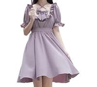 Mluvpxey Vestito Estivo Sweet Kawaii Lolita Dress Women Japanese Cute Ruffles Wrap Puff Sleeve Halter Abiti corti (Color : Purple, Size : S)