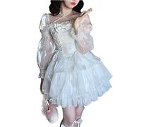 Mluvpxey Vestito Estivo Vestito da Lolita da fata dolce giapponese Vestito da festa casual da donna con fiocco in maglia bianca elegante da principessa (Color : Fairy Dress, Size : L)
