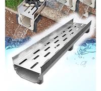MLYAYE canaletta scolo Acqua piovana Kit di drenaggio Francese a Forma di U per Patio/Giardino, System di drenaggio sotto Il Ponte con griglia in ciottoli, Canale di drenaggio(100x16x15cm)