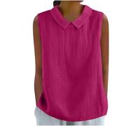 Mlykosd Canottiera da donna estiva in cotone, canotta da donna, basic, senza maniche, con colletto, per il tempo libero, per l'ufficio, in tinta unita, senza maniche, estiva in mussola, Rosa acceso