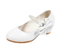 Mlykosd Scarpe da comunione da bambina bianche, per bambini, con suola morbida, da principessa, antiscivolo, scarpe da trekking leggere, comode da ragazza con fiocco, bianco, 40 EU