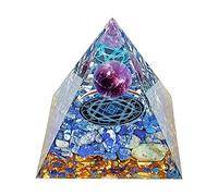 Mlysnd Orgonite Piramide, Resina piramide cristallo intarsiato sfera di ametista e fiore di nasturzio, decorazione da tavola