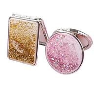 Mlysnd Specchio Borsetta, 2 Pezzi Specchio Borsa Specchio Portatile Specchio Bifacciale Per Trucco, Piccolo, Pieghevole, Bifacciale, Il Giro, Piazza (Rosa, Oro)