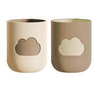 Mlysnd Tazze Spazzolino Denti, 2 Pezzi Bicchieri Bamboo Bicchiere Plastica Bambini Tazza per Collutorio da Viaggio Design Pattern di Nuvole per Bambini Tazza per Acqua, Caffè, Latte（Caffè beige）