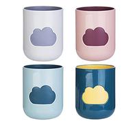 Mlysnd Tazze Spazzolino Denti, 4 Pezzi Bicchieri Bamboo Bicchiere Plastica Bambini Tazza per Collutorio da Viaggio Design Pattern di Nuvole per Bambini Tazza per Acqua, Caffè, Latte (4 Colori)