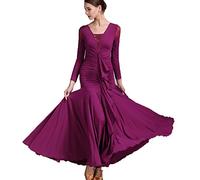 MLYYX Abbigliamento da Ballo per Allenamento di Tango Valzer con Scollo A V Abiti da Ballo per Spettacoli da Sala da Ballo Abiti da Ballo di società Moderni A Maniche Lunghe,Viola,XL