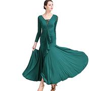 MLYYX Abbigliamento da Ballo per Allenamento di Tango Valzer con Scollo A V Abiti da Ballo per Spettacoli da Sala da Ballo Abiti da Ballo di società Moderni A Maniche Lunghe,Darkgreen,XL